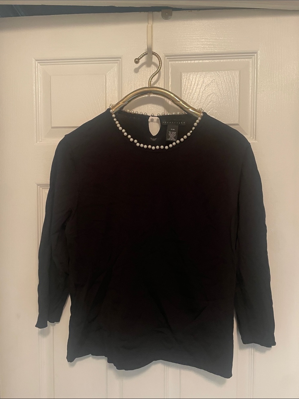 Black Pearl-Trim Long Sleeve Top